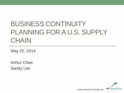 Business Continuity Planning for a U.S. Supply Chain