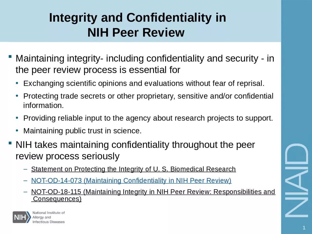 Integrity and Confidentiality in NIH Peer Review