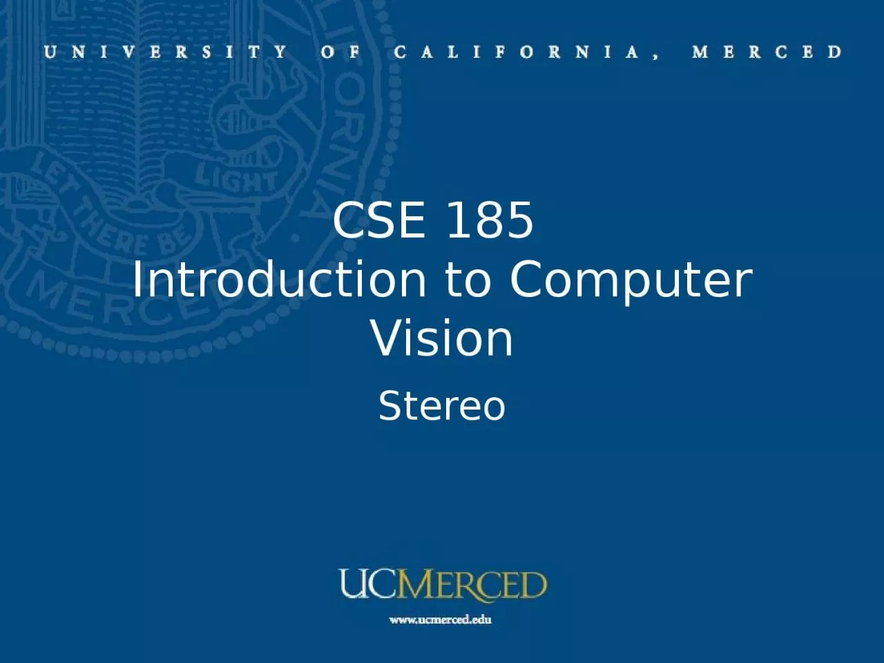 PPT-CSE 185 Introduction to Computer Vision