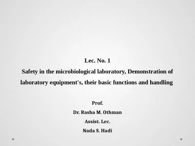 Lec . No. 1 Safety  in the microbiological laboratory, D