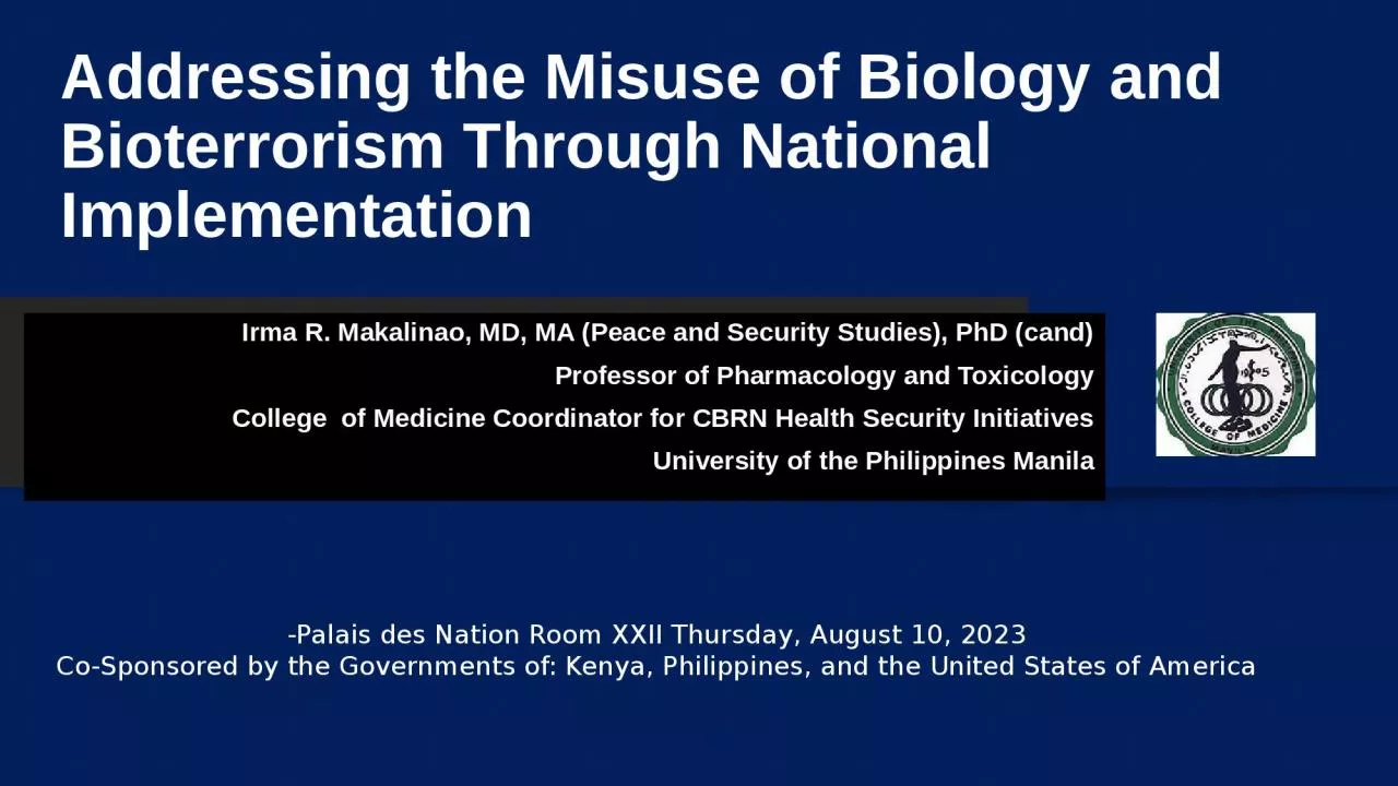 PPT-Addressing the Misuse of Biology and Bioterrorism Through National Implementation