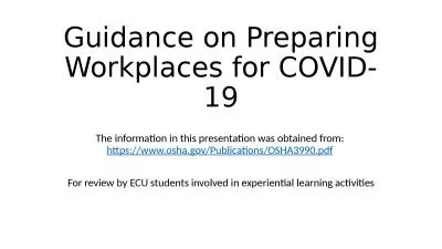 Guidance on Preparing Workplaces for COVID-19