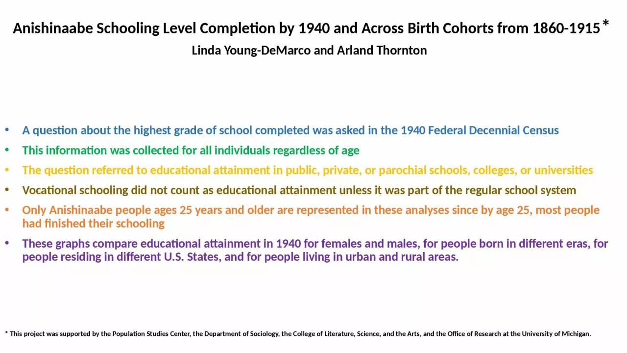 PPT-Anishinaabe Schooling Level Completion by 1940 and Across Birth Cohorts