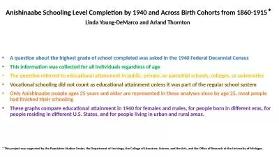 Anishinaabe  Schooling Level Completion by 1940 and Across Birth Cohorts