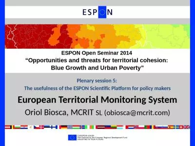 Plenary session 5:  The usefulness of the ESPON Scientific Platform for policy makers