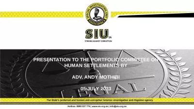 PRESENTATION TO THE PORTFOLIO COMMITTEE ON HUMAN SETTLEMENTS BY