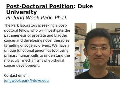 The Park laboratory is seeking a post-doctoral fellow who will investigate the pathogenesis of pros