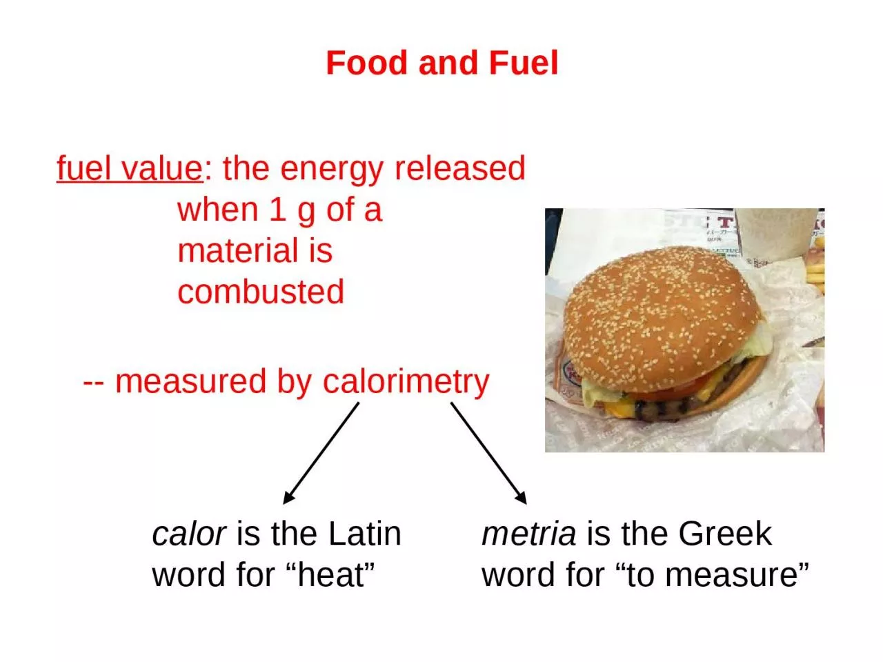 Food and Fuel fuel value