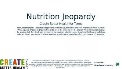 Nutrition Jeopardy Create Better Health for Teens