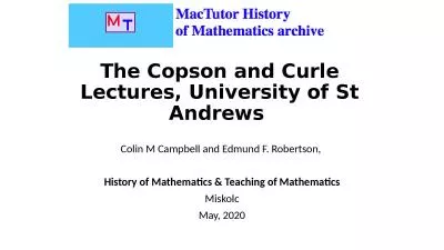 The Copson and  Curle  Lectures, University of St Andrews