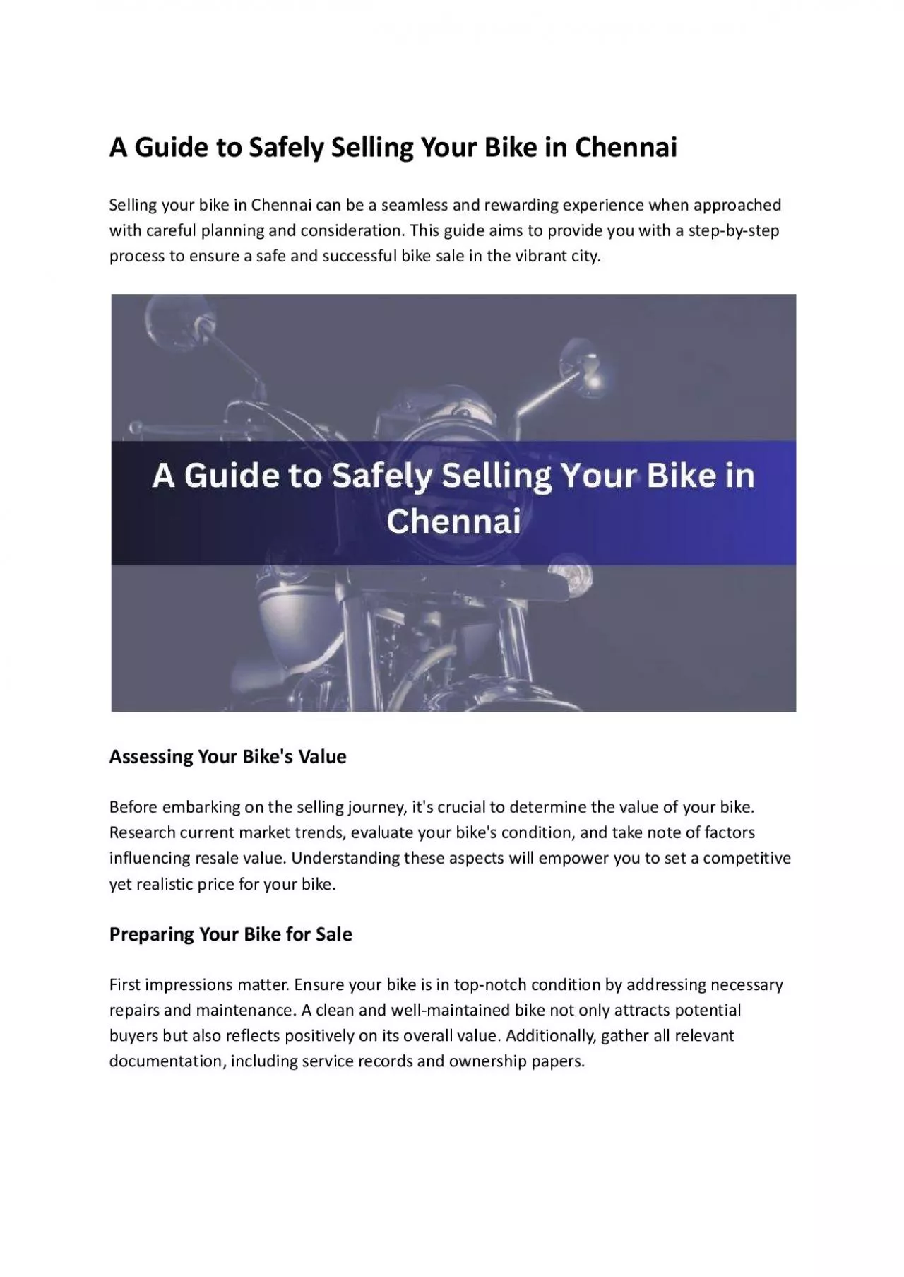 PDF-A Guide to Safely Selling Your Bike in Chennai