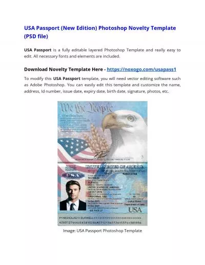 USA Passport (New Edition) Photoshop Novelty Template