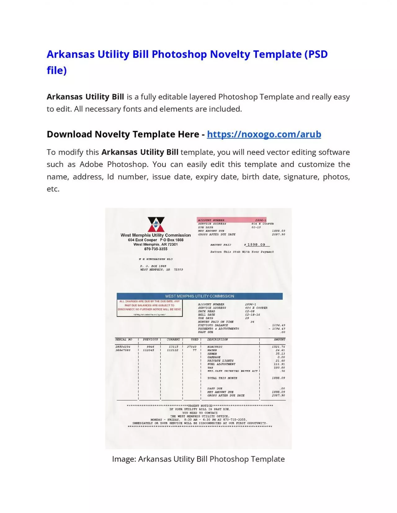 PDF-Arkansas Utility Bill Photoshop Novelty Template