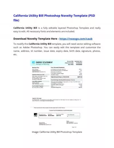 California Utility Bill Photoshop Novelty Template