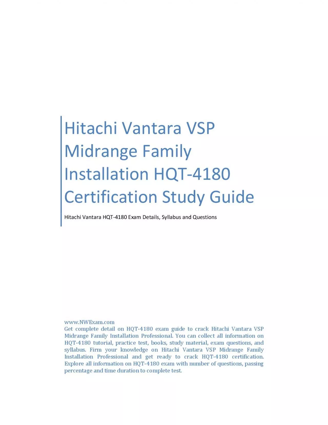 PDF-Hitachi Vantara VSP Midrange Family Installation HQT-4180 Certification Study Guide