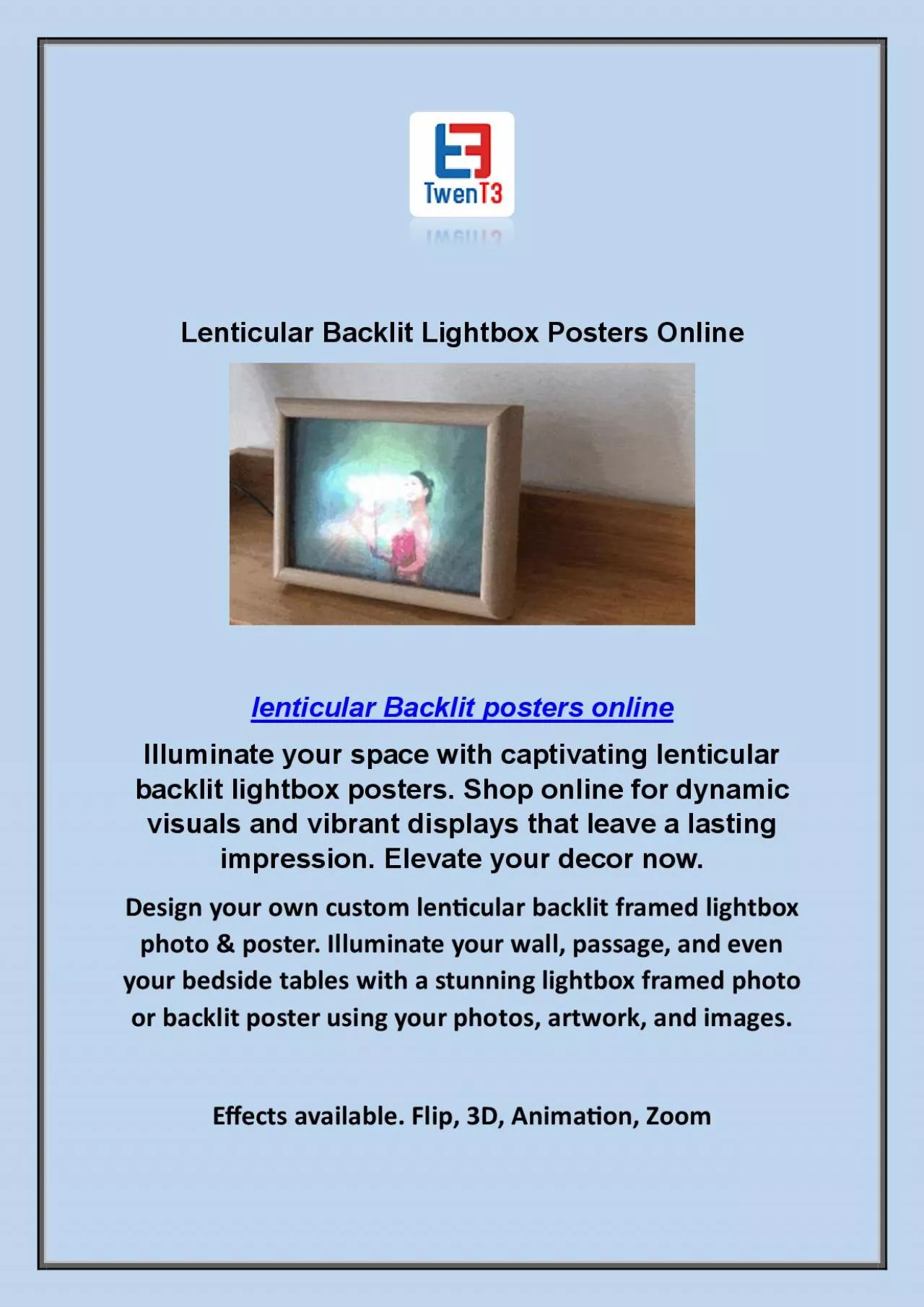 PDF-Lenticular Backlit Lightbox Posters Online