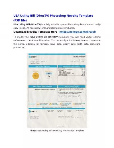 USA Utility Bill (DirecTV) Photoshop Novelty Template