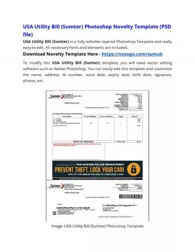 USA Utility Bill (Sumter) Photoshop Novelty Template