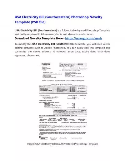 USA Electricity Bill (SouthWestern) Photoshop Novelty Template