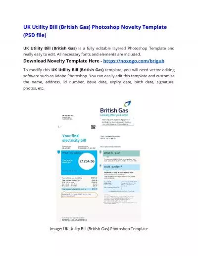 UK Utility Bill (British Gas) Photoshop Novelty Template