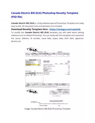 Canada Electricity Bill (ELK) Photoshop Novelty Template