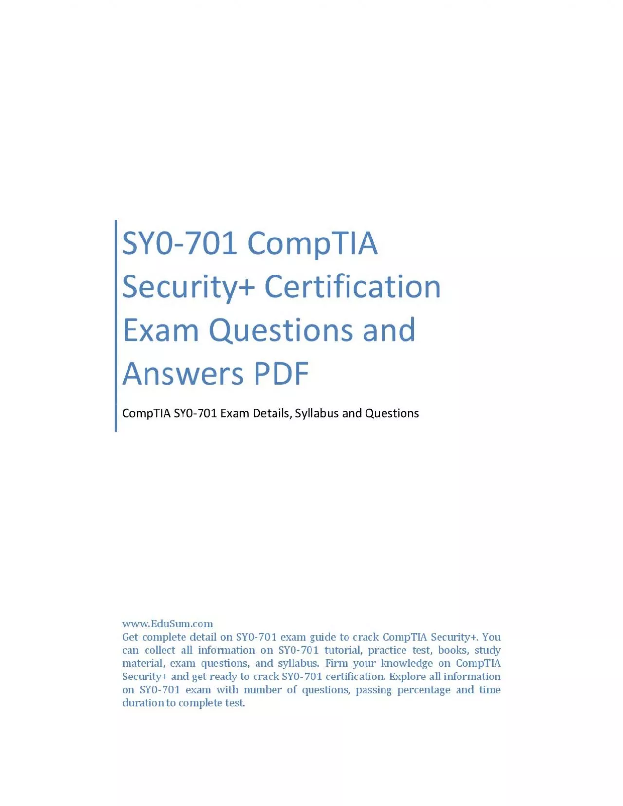 PDF-SY0-701 CompTIA Security+ Certification Exam Questions and Answers PDF