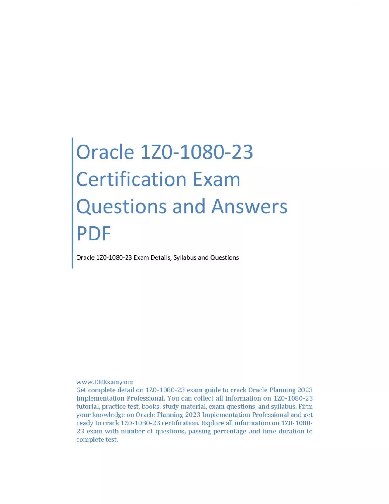 Oracle 1Z0-1080-23 Certification Exam Questions and Answers PDF 
