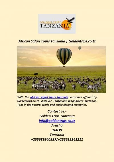 African Safari Tours Tanzania | Goldentrips.co.tz