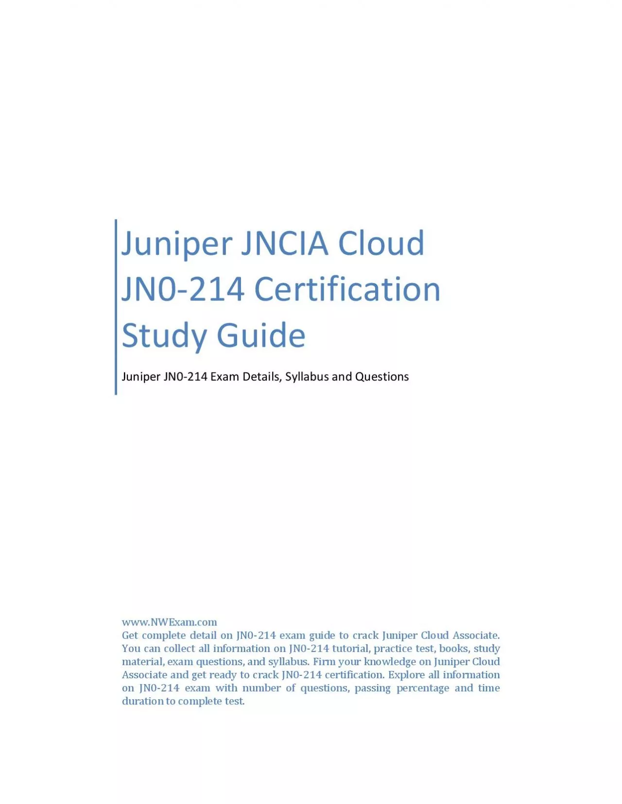 PDF-Juniper JNCIA Cloud JN0-214 Certification Study Guide