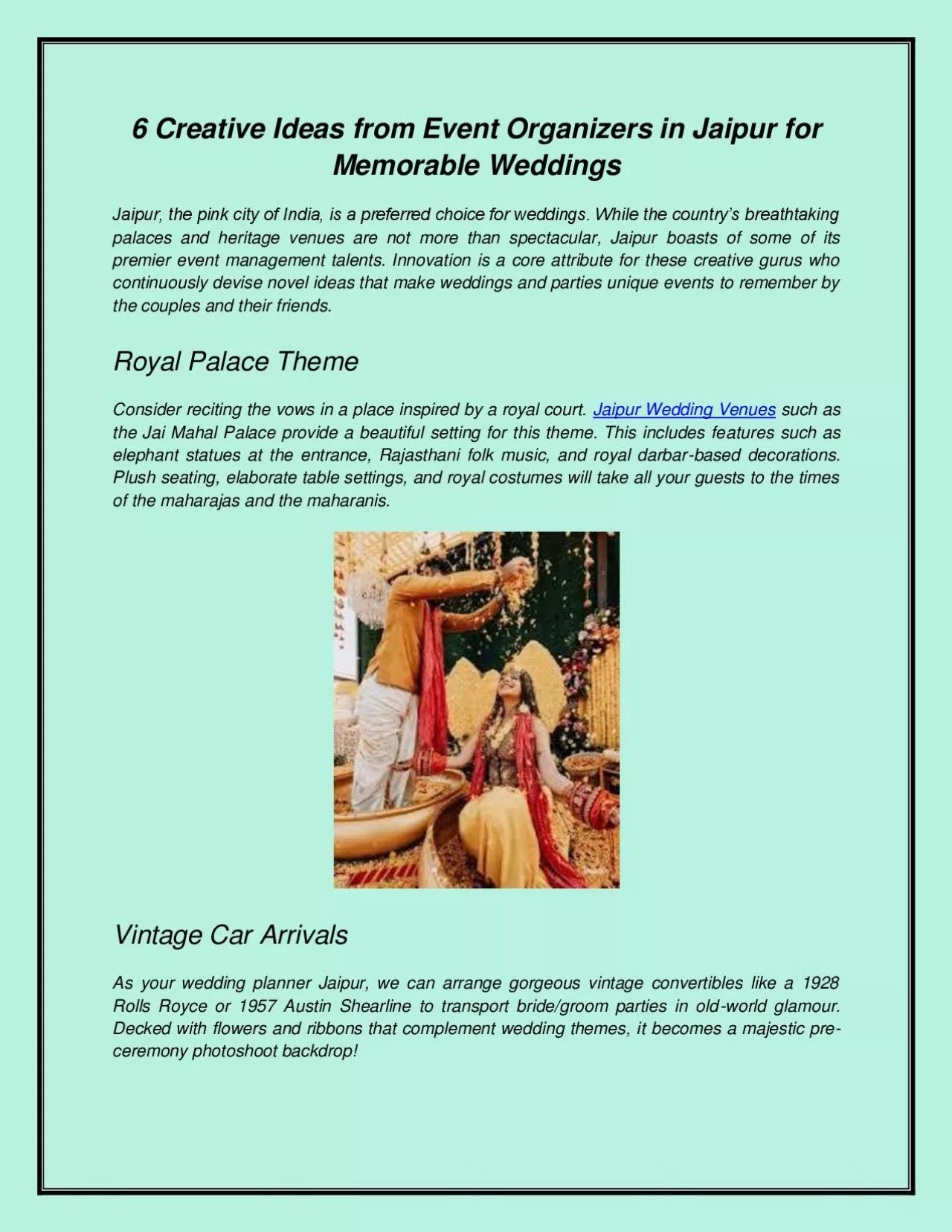 PDF-6 Creative Ideas from Event Organizers in Jaipur for Memorable Weddings