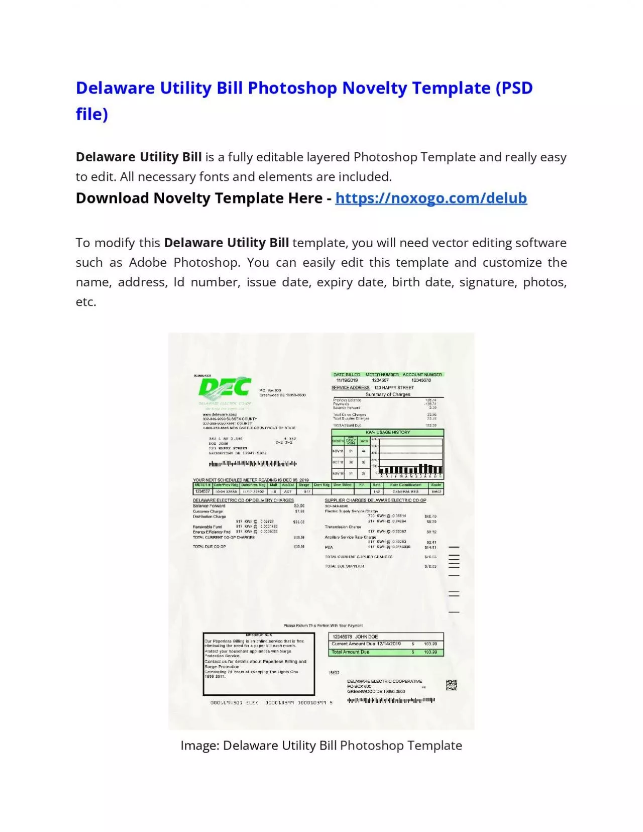 PDF-Delaware Utility Bill Photoshop Novelty Template