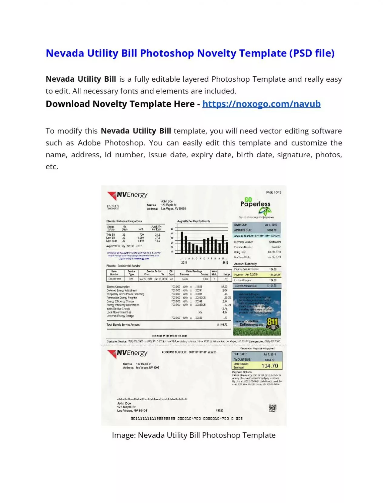 PDF-Nevada Utility Bill Photoshop Novelty Template