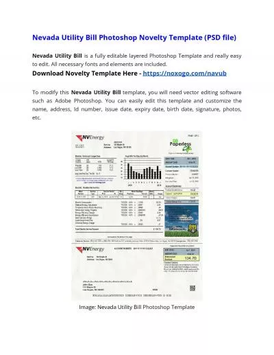 Nevada Utility Bill Photoshop Novelty Template