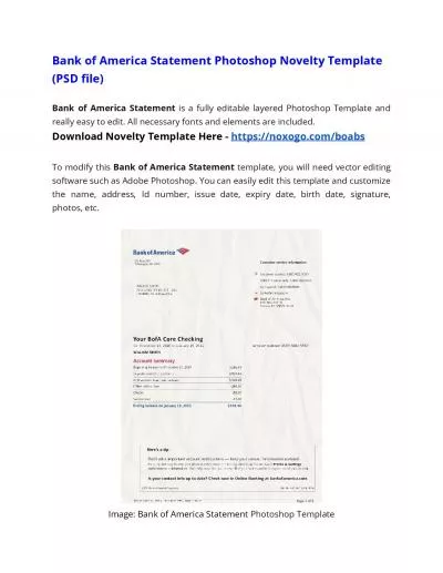 Bank of America Statement Photoshop Novelty Template