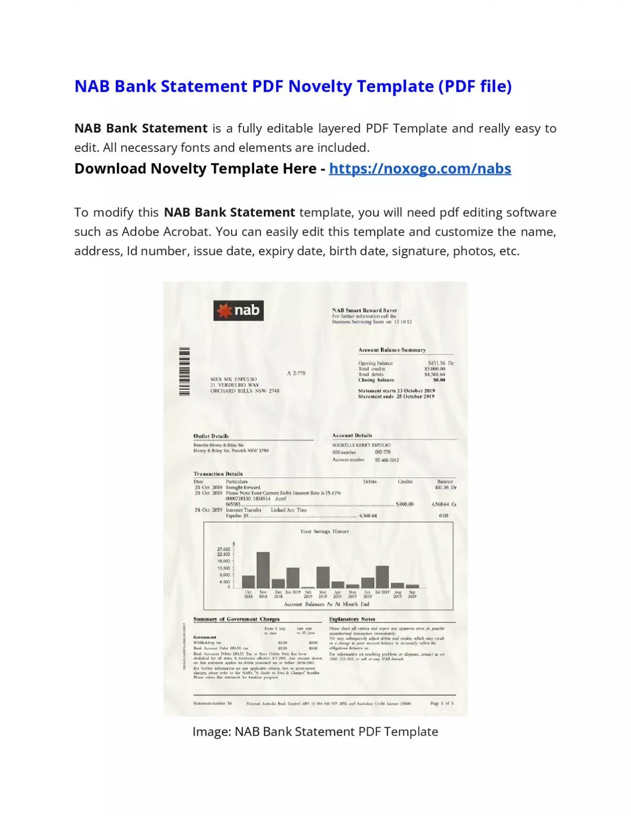 NAB Bank Statement PDF Novelty Template