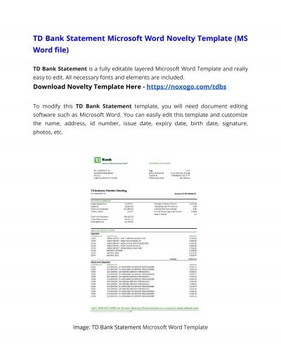 TD Bank Statement Microsoft Word Novelty Template