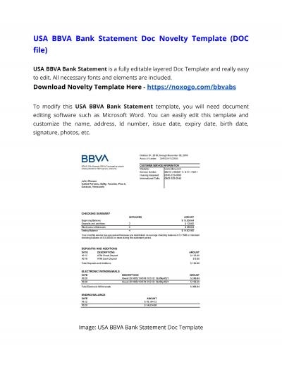 BBVA Bank Statement DOC Novelty Template