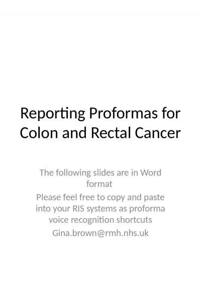 Reporting  P roformas  for Colon and Rectal Cancer
