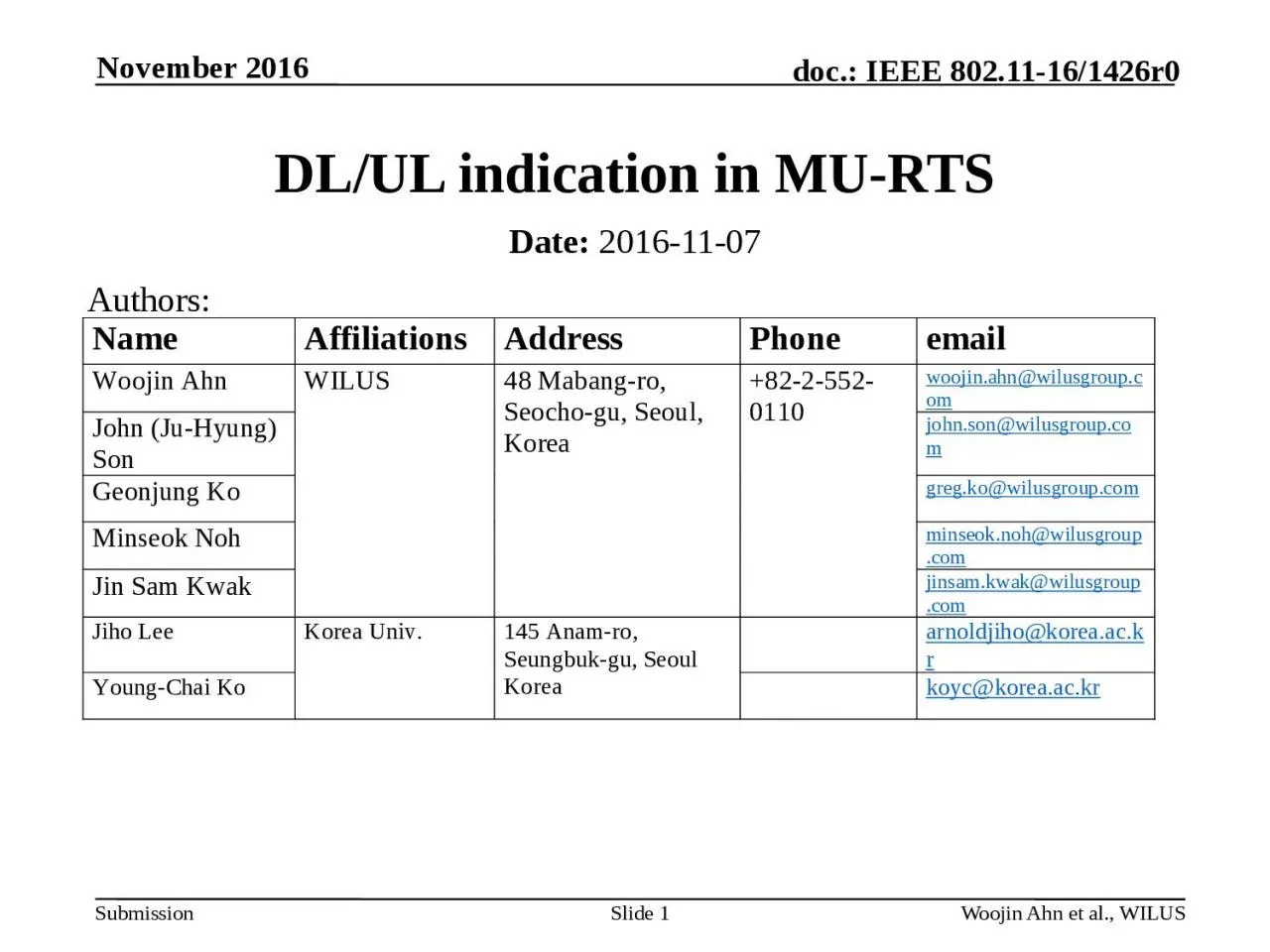 PPT-November 2016 Woojin Ahn et al., WILUS