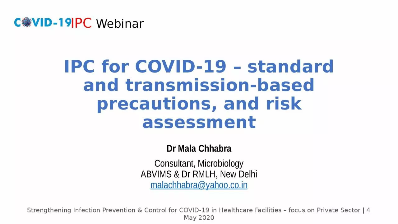 PPT-IPC for COVID-19 – standard and transmission-based precautions, and risk assessment