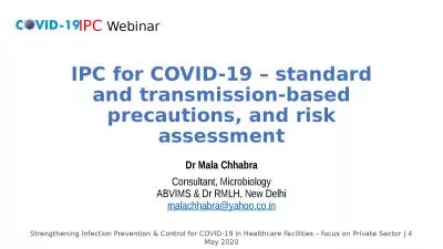 IPC for COVID-19 – standard and transmission-based precautions, and risk assessment