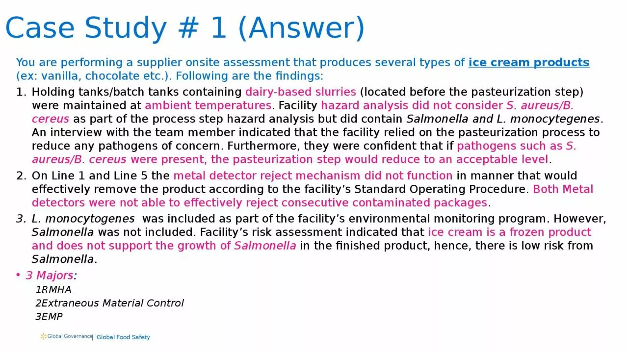 PPT-Case Study # 1 (Answer) You are performing a supplier onsite assessment that produces