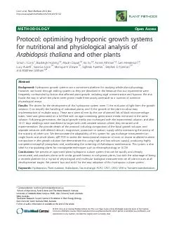 METHODOLOGYOpenAccessProtocol:optimisinghydroponicgrowthsystemsfornutr