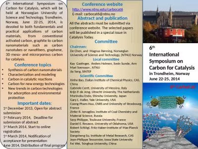 6 th  International Symposium on Carbon for Catalysis, which will be held at Norwegian University o