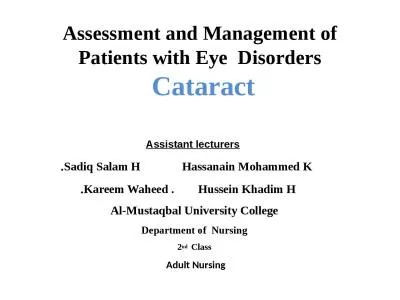 Assessment and Management of Patients with Eye  Disorders