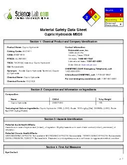 Material Safety Data SheetCupric Hydroxide MSDS