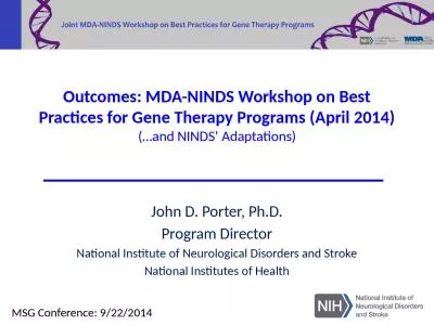 Outcomes: MDA-NINDS Workshop on Best Practices for Gene Therapy Programs (April 2014)