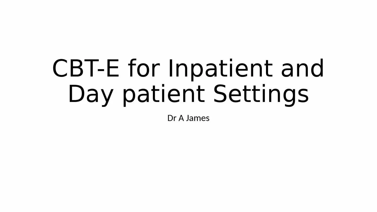 CBT-E for Inpatient and Day patient Settings