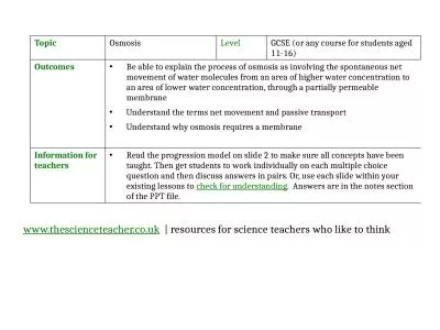 Topic Osmosis Level GCSE (or any course for students aged