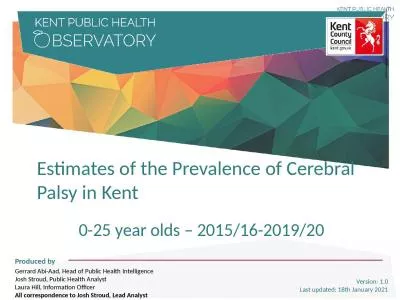 Estimates of the Prevalence of Cerebral Palsy in Kent
